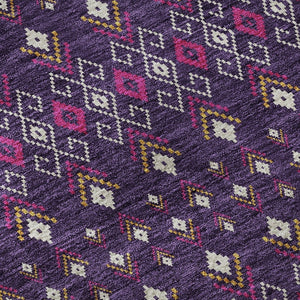 HomeRoots 9' X 12' Purple and Yellow Tribal Area Rug - Washable, UV Protected, Stain Resistant for High Traffic Spaces 657136