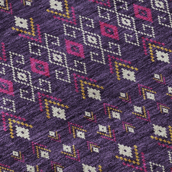 HomeRoots 9' X 12' Purple and Yellow Tribal Area Rug - Washable, UV Protected, Stain Resistant for High Traffic Spaces 657136