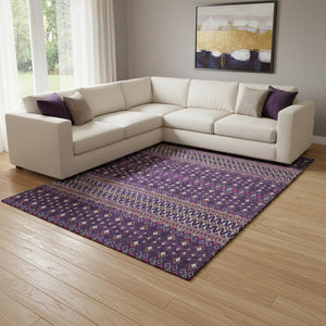 HomeRoots 9' X 12' Purple and Yellow Tribal Area Rug - Washable, UV Protected, Stain Resistant for High Traffic Spaces 657136