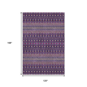HomeRoots 10' X 14' Vibrant Purple and Yellow Tribal Area Rug - Washable, UV Protected, Perfect for Family Spaces! 657137
