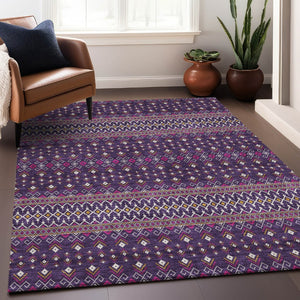 HomeRoots 10' X 14' Vibrant Purple and Yellow Tribal Area Rug - Washable, UV Protected, Perfect for Family Spaces! 657137