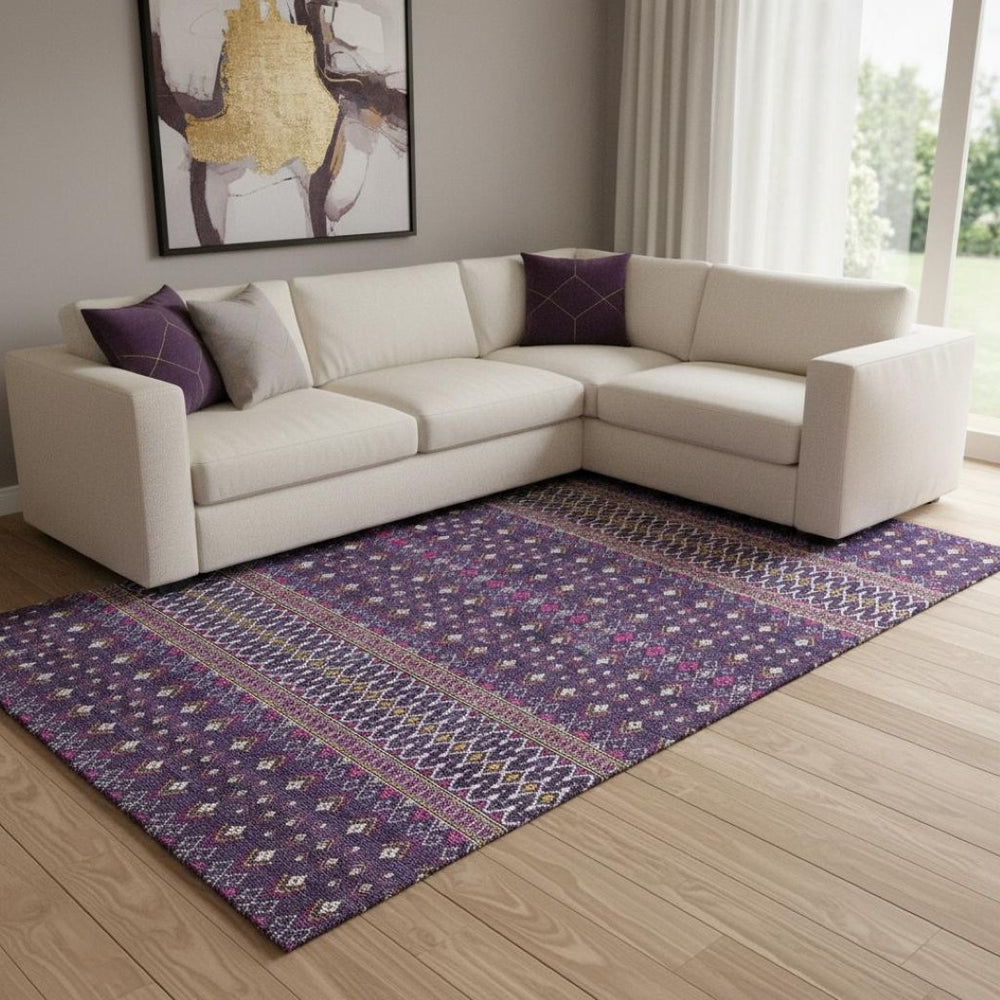 HomeRoots 10' X 14' Vibrant Purple and Yellow Tribal Area Rug - Washable, UV Protected, Perfect for Family Spaces! 657137