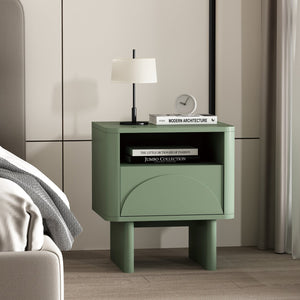 English Elm Ella Modern 20" Nightstand with Sled Legs, Open Shelf & Handle-Free Drawer — Sleek Safe Design Sage Green B365P398161