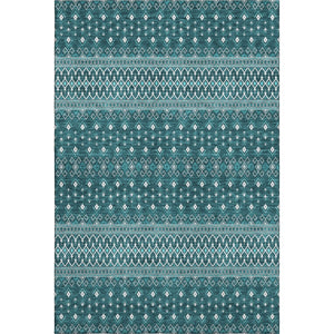 HomeRoots 9' X 12' Teal and Ivory Tribal Area Rug - Stylish, Stain-Resistant, UV Protected for Any Room! 657142