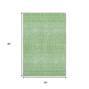 HomeRoots 5' X 8' Artichoke Green Gold Ivory Tribal Washable Area Rug - UV Protected, Durable & Stylish Design 657145