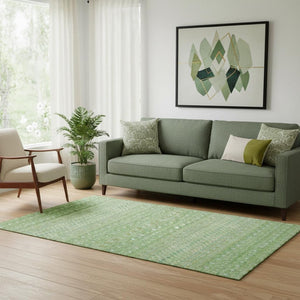 HomeRoots 5' X 8' Artichoke Green Gold Ivory Tribal Washable Area Rug - UV Protected, Durable & Stylish Design 657145