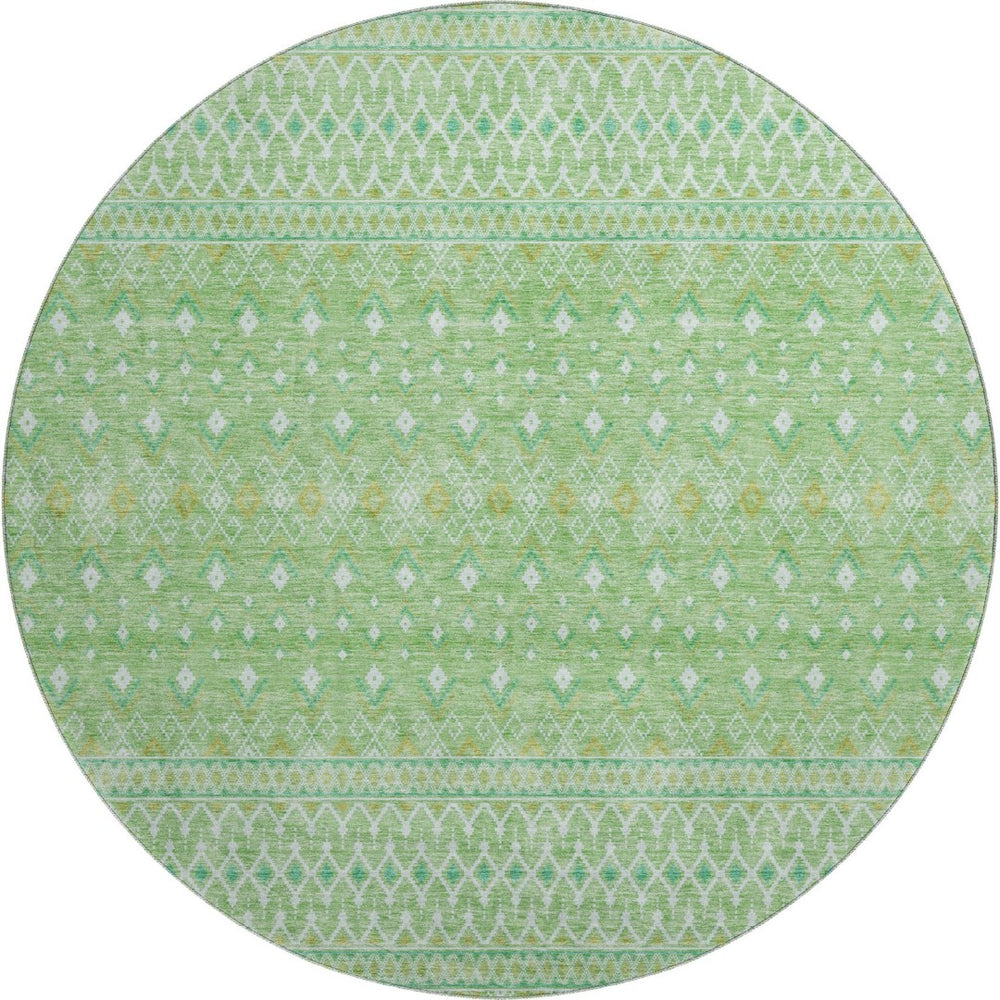 HomeRoots 8' Artichoke Green Tribal Round Rug - Washable, UV Resistant, Durable Polyester for Any Space 657146