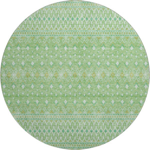HomeRoots 8' Artichoke Green Tribal Round Rug - Washable, UV Resistant, Durable Polyester for Any Space 657146