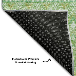 HomeRoots 8' Artichoke Green Tribal Round Rug - Washable, UV Resistant, Durable Polyester for Any Space 657146
