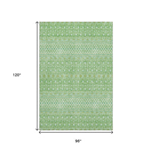 HomeRoots 8' X 10' Artichoke Green Tribal Area Rug – Washable, UV-Protected, Stain-Resistant for High Traffic Areas 657147