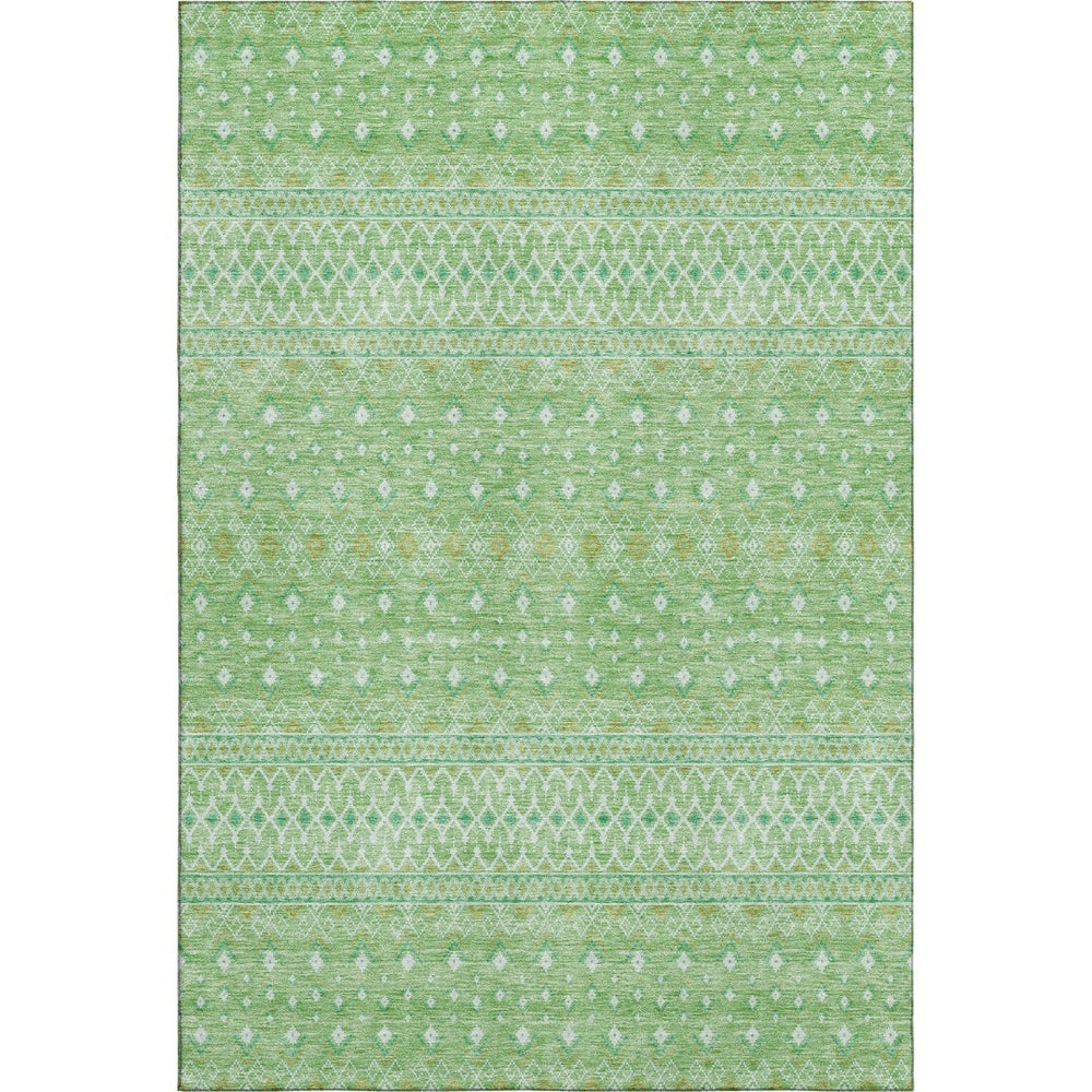 HomeRoots 8' X 10' Artichoke Green Tribal Area Rug – Washable, UV-Protected, Stain-Resistant for High Traffic Areas 657147