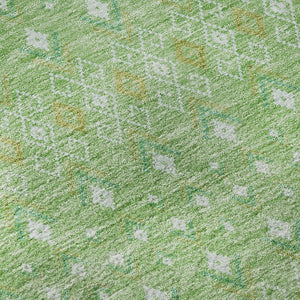 HomeRoots 8' X 10' Artichoke Green Tribal Area Rug – Washable, UV-Protected, Stain-Resistant for High Traffic Areas 657147