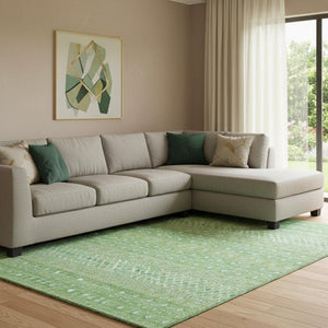 HomeRoots 8' X 10' Artichoke Green Tribal Area Rug – Washable, UV-Protected, Stain-Resistant for High Traffic Areas 657147