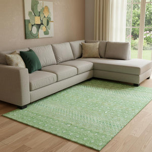 HomeRoots 9' X 12' Artichoke Green Gold Tribal Washable Area Rug with UV Protection for Busy Households 657148