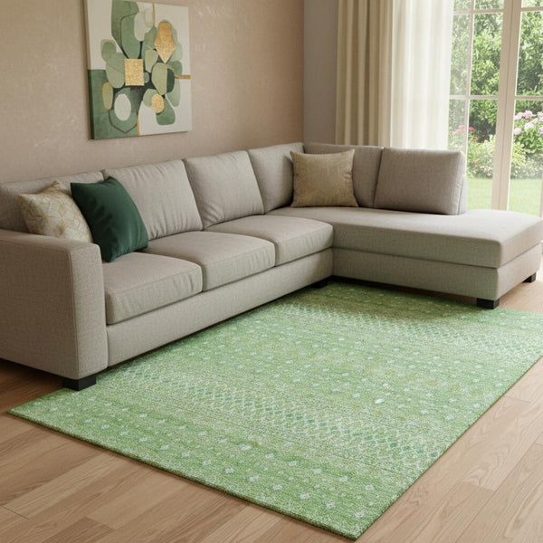 HomeRoots 9' X 12' Artichoke Green Gold Tribal Washable Area Rug with UV Protection for Busy Households 657148
