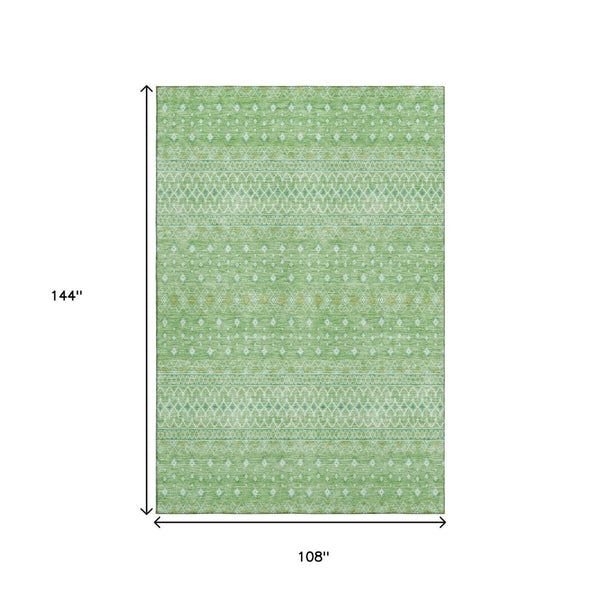 HomeRoots 9' X 12' Artichoke Green Gold Tribal Washable Area Rug with UV Protection for Busy Households 657148