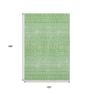 HomeRoots 10' Artichoke Green Gold Ivory Tribal Area Rug - Washable, UV Protected, Durable Design for Homes 657149