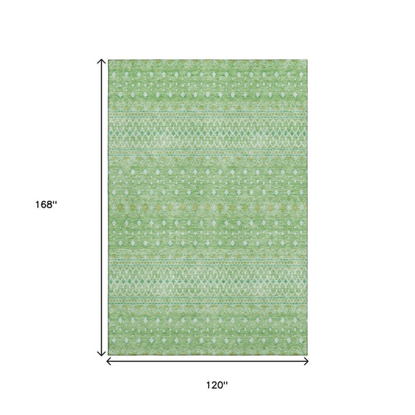 HomeRoots 10' Artichoke Green Gold Ivory Tribal Area Rug - Washable, UV Protected, Durable Design for Homes 657149