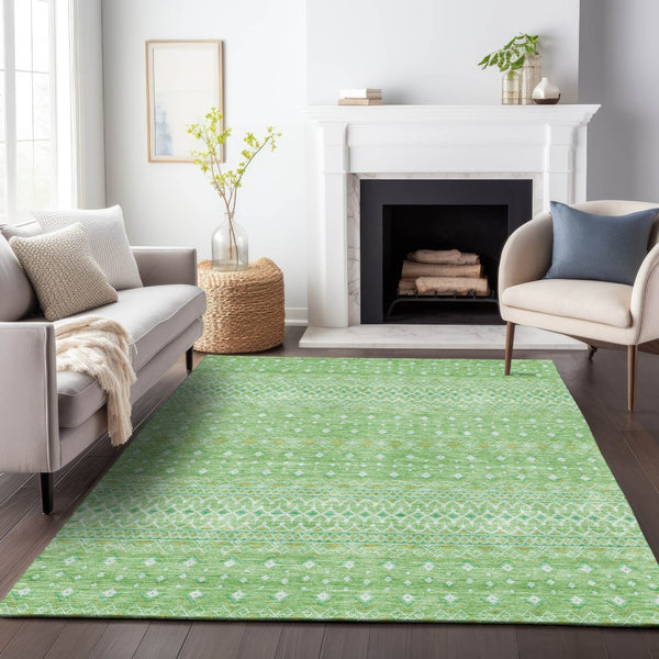 HomeRoots 10' Artichoke Green Gold Ivory Tribal Area Rug - Washable, UV Protected, Durable Design for Homes 657149