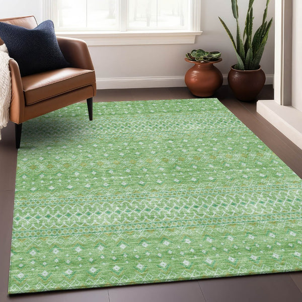 HomeRoots 10' Artichoke Green Gold Ivory Tribal Area Rug - Washable, UV Protected, Durable Design for Homes 657149