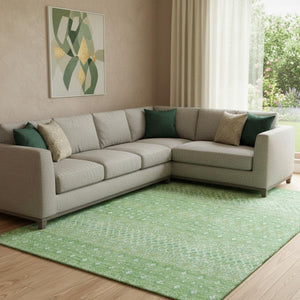 HomeRoots 10' Artichoke Green Gold Ivory Tribal Area Rug - Washable, UV Protected, Durable Design for Homes 657149