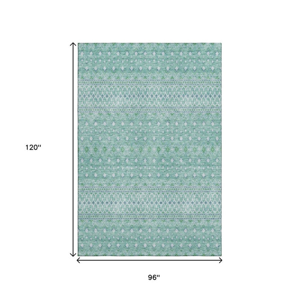 HomeRoots 8' X 10' Aqua and Ivory Tribal Area Rug - Washable, UV-Protected, Durable for Kids & Pets! 657153