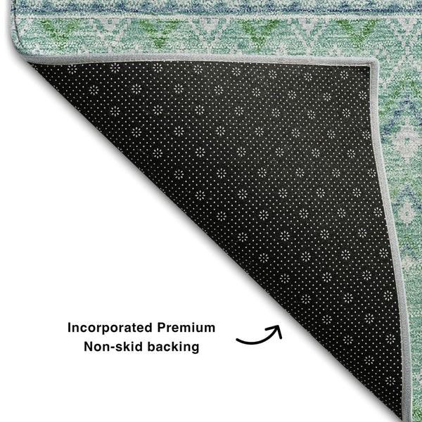 HomeRoots 8' X 10' Aqua and Ivory Tribal Area Rug - Washable, UV-Protected, Durable for Kids & Pets! 657153