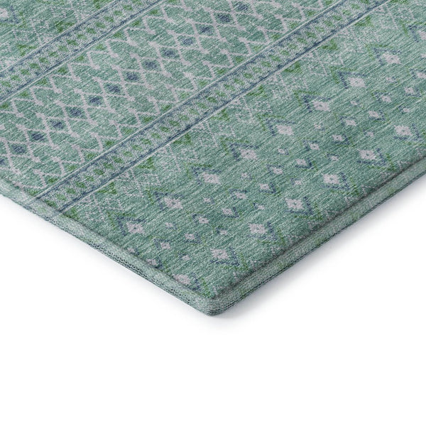 HomeRoots 8' X 10' Aqua and Ivory Tribal Area Rug - Washable, UV-Protected, Durable for Kids & Pets! 657153