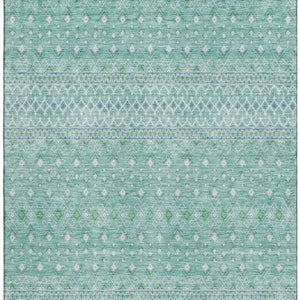 HomeRoots 8' X 10' Aqua and Ivory Tribal Area Rug - Washable, UV-Protected, Durable for Kids & Pets! 657153