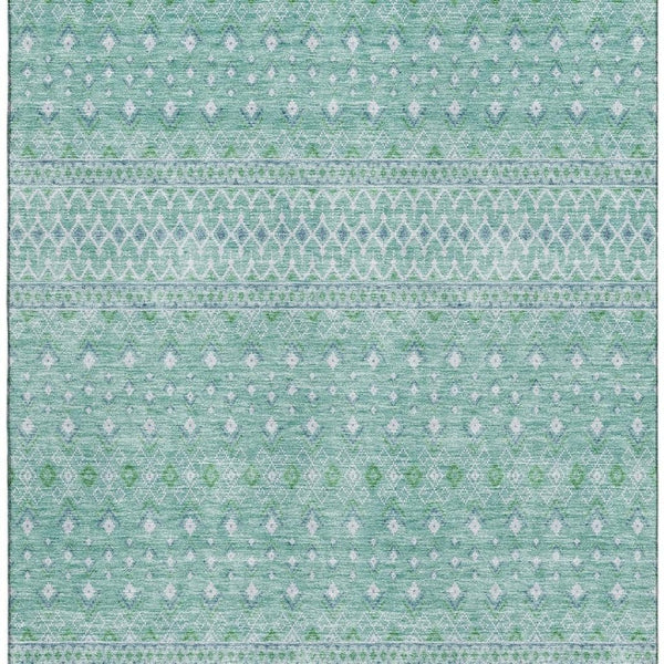 HomeRoots 8' X 10' Aqua and Ivory Tribal Area Rug - Washable, UV-Protected, Durable for Kids & Pets! 657153