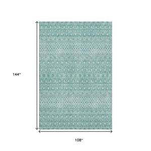 HomeRoots 9' X 12' Aqua Tribal Area Rug - Stylish, Washable, UV-Protected, Stain-Resistant, Durable Design! 657154