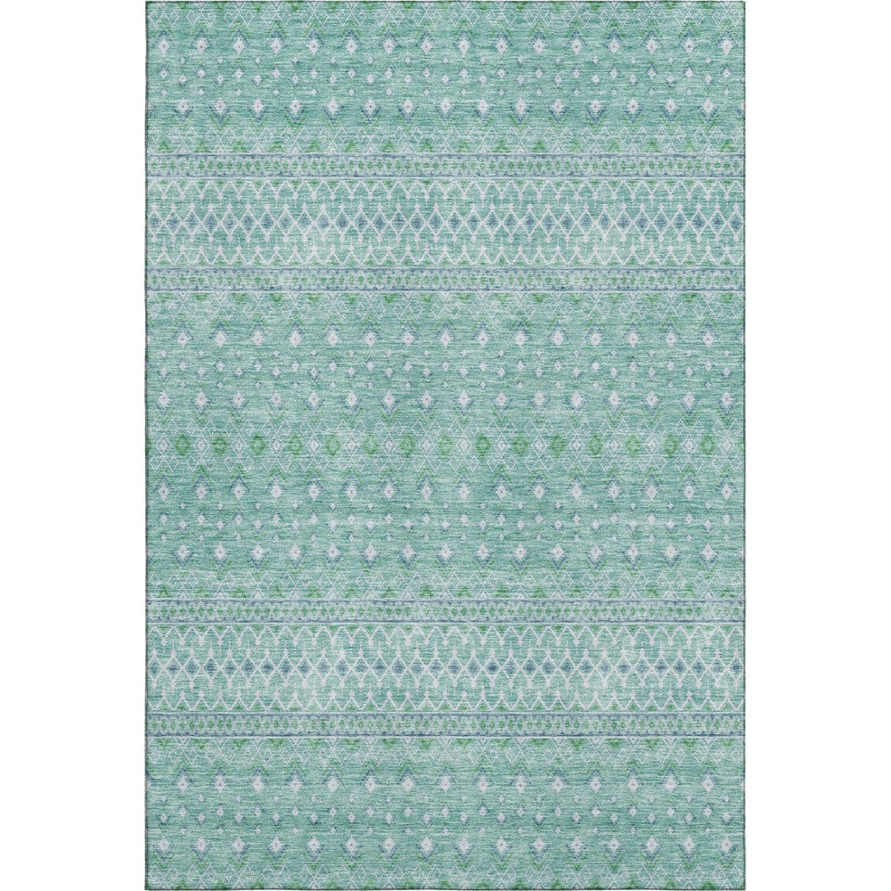 HomeRoots 9' X 12' Aqua Tribal Area Rug - Stylish, Washable, UV-Protected, Stain-Resistant, Durable Design! 657154