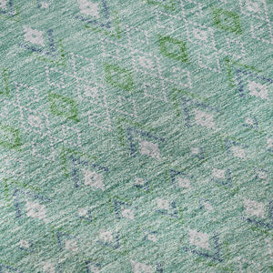 HomeRoots 9' X 12' Aqua Tribal Area Rug - Stylish, Washable, UV-Protected, Stain-Resistant, Durable Design! 657154