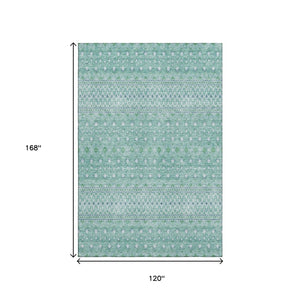 HomeRoots 10' Aqua and Ivory Tribal Area Rug - Washable, UV Protected, Durable for Homes with Kids & Pets 657155