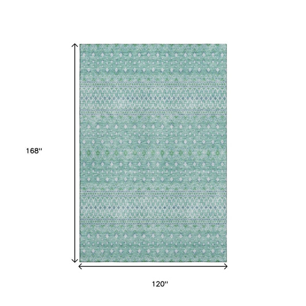 HomeRoots 10' Aqua and Ivory Tribal Area Rug - Washable, UV Protected, Durable for Homes with Kids & Pets 657155