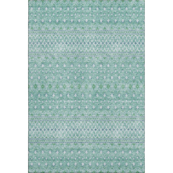HomeRoots 10' Aqua and Ivory Tribal Area Rug - Washable, UV Protected, Durable for Homes with Kids & Pets 657155