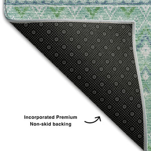 HomeRoots 10' Aqua and Ivory Tribal Area Rug - Washable, UV Protected, Durable for Homes with Kids & Pets 657155