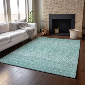 HomeRoots 10' Aqua and Ivory Tribal Area Rug - Washable, UV Protected, Durable for Homes with Kids & Pets 657155