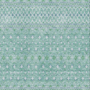 HomeRoots 10' Aqua and Ivory Tribal Area Rug - Washable, UV Protected, Durable for Homes with Kids & Pets 657155