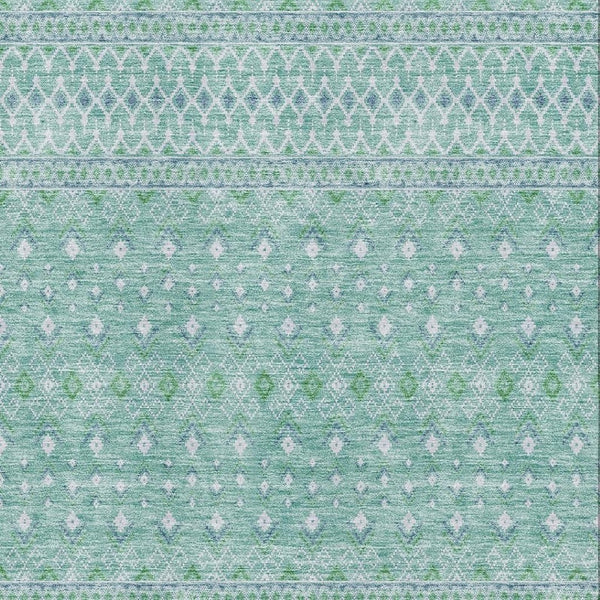 HomeRoots 10' Aqua and Ivory Tribal Area Rug - Washable, UV Protected, Durable for Homes with Kids & Pets 657155