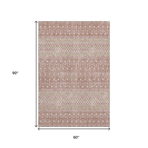 HomeRoots 5' Blush and Ivory Tribal Area Rug - Stylish, Washable, UV-Protected, Perfect for Homes with Kids & Pets 657157