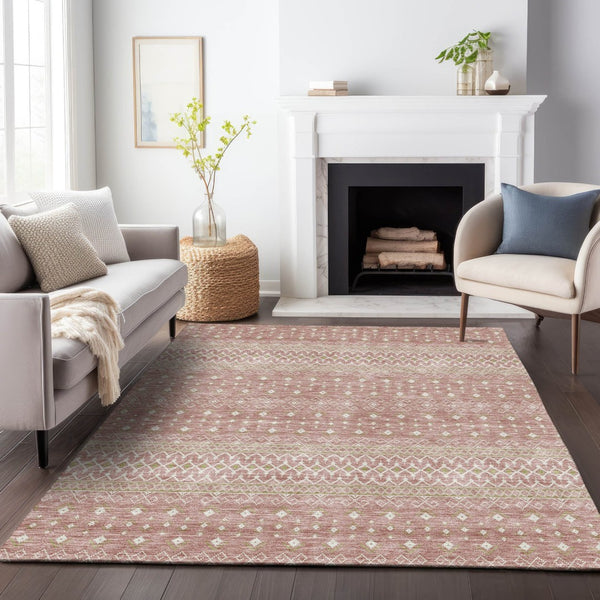HomeRoots 5' Blush and Ivory Tribal Area Rug - Stylish, Washable, UV-Protected, Perfect for Homes with Kids & Pets 657157