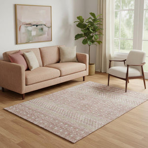 HomeRoots 5' Blush and Ivory Tribal Area Rug - Stylish, Washable, UV-Protected, Perfect for Homes with Kids & Pets 657157