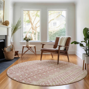 HomeRoots 8' Blush and Ivory Tribal Round Rug – Durable, Washable, UV-Protected for Modern Homes & Families 657158