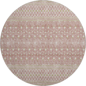HomeRoots 8' Blush and Ivory Tribal Round Rug – Durable, Washable, UV-Protected for Modern Homes & Families 657158