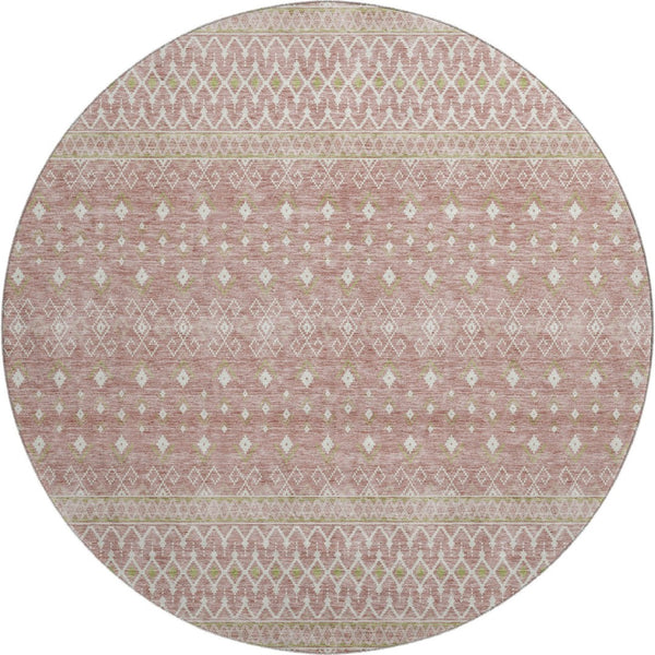 HomeRoots 8' Blush and Ivory Tribal Round Rug – Durable, Washable, UV-Protected for Modern Homes & Families 657158