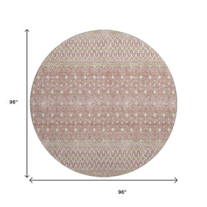 HomeRoots 8' Blush and Ivory Tribal Round Rug – Durable, Washable, UV-Protected for Modern Homes & Families 657158