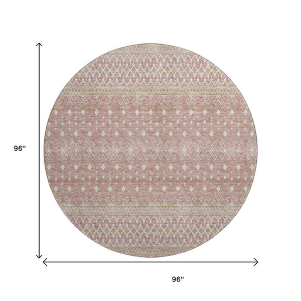 HomeRoots 8' Blush and Ivory Tribal Round Rug – Durable, Washable, UV-Protected for Modern Homes & Families 657158