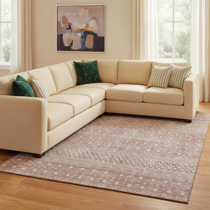 HomeRoots 8' X 10' Blush and Ivory Tribal Area Rug – Washable, UV-Protected, Perfect for High-Traffic Spaces! 657159