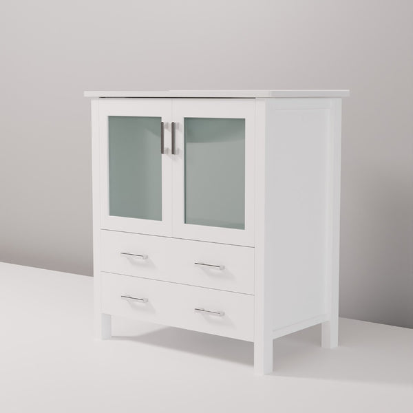 English Elm White Bath Vanity 30" W X 18.25" D – Modern Design With Soft-Close Doors & Durable Ceramic Top B2731P260419-GIGA